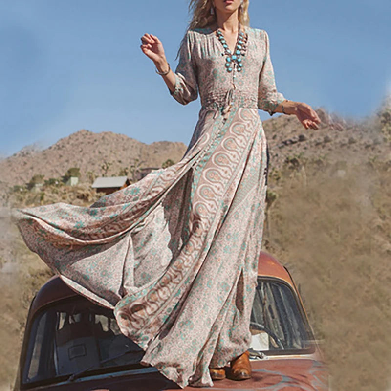FREYA – VINTAGE PATTERN PRINTED DRESS